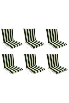 Sandalye Minderi Arkalıklı Lastikli Fermuarlı Süngerli-6 Adet Yeşil-Beyaz Yıkanabilir PRA-5225002-8088