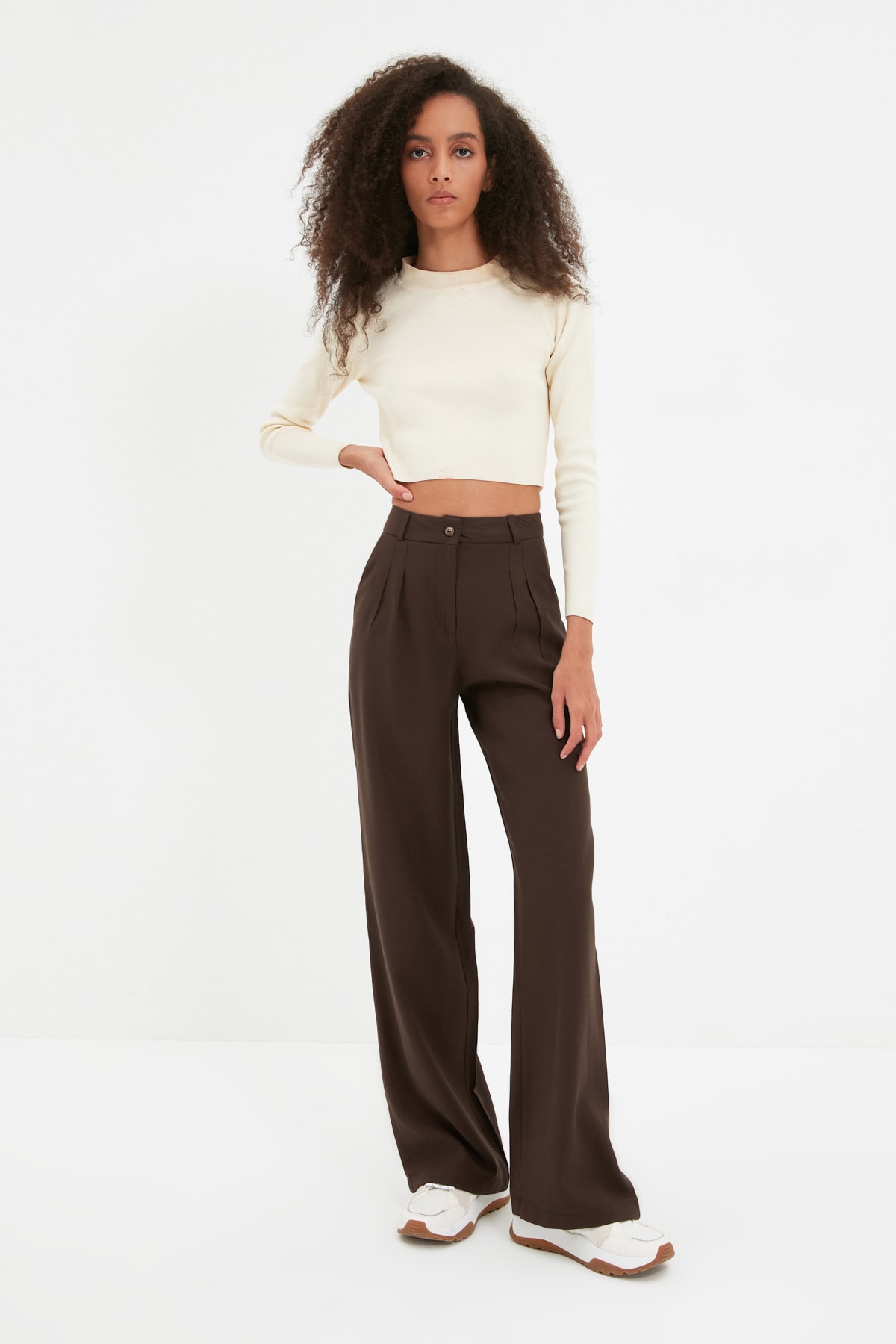 Trendyol Collection Pants - Brown - Wide leg