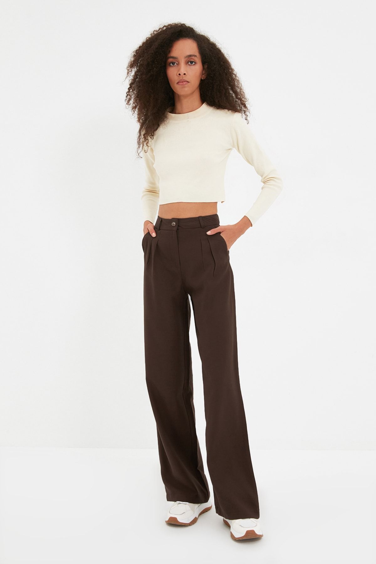 Trendyol Collection-Braune Webhose mit weitem Bein und Falten – TWOAW22PL0475 3