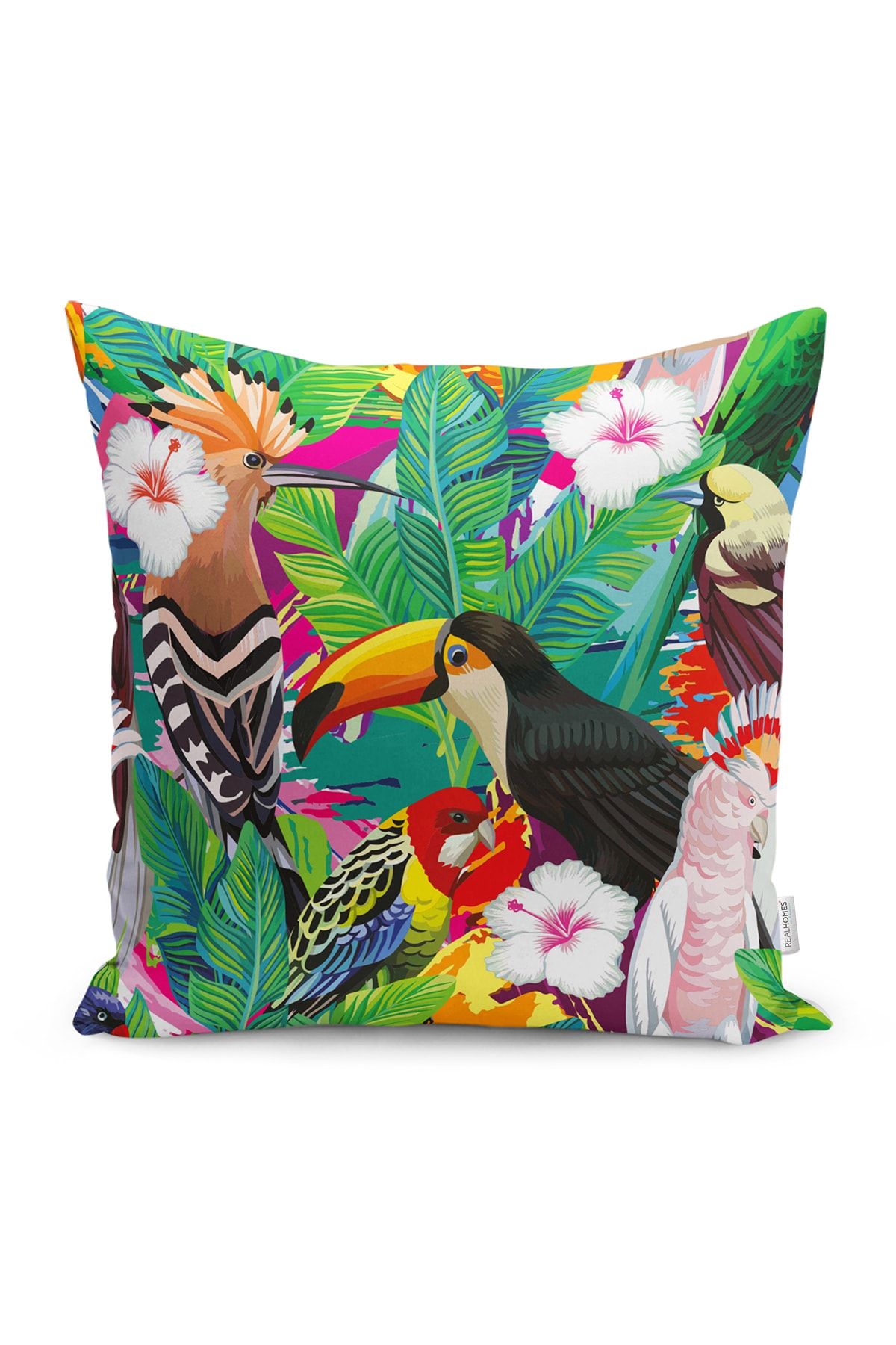 Realhomes Husă De Pernă Cu Design Cu Frunze Tropicale Cu Motiv Papagal - 43 x 43