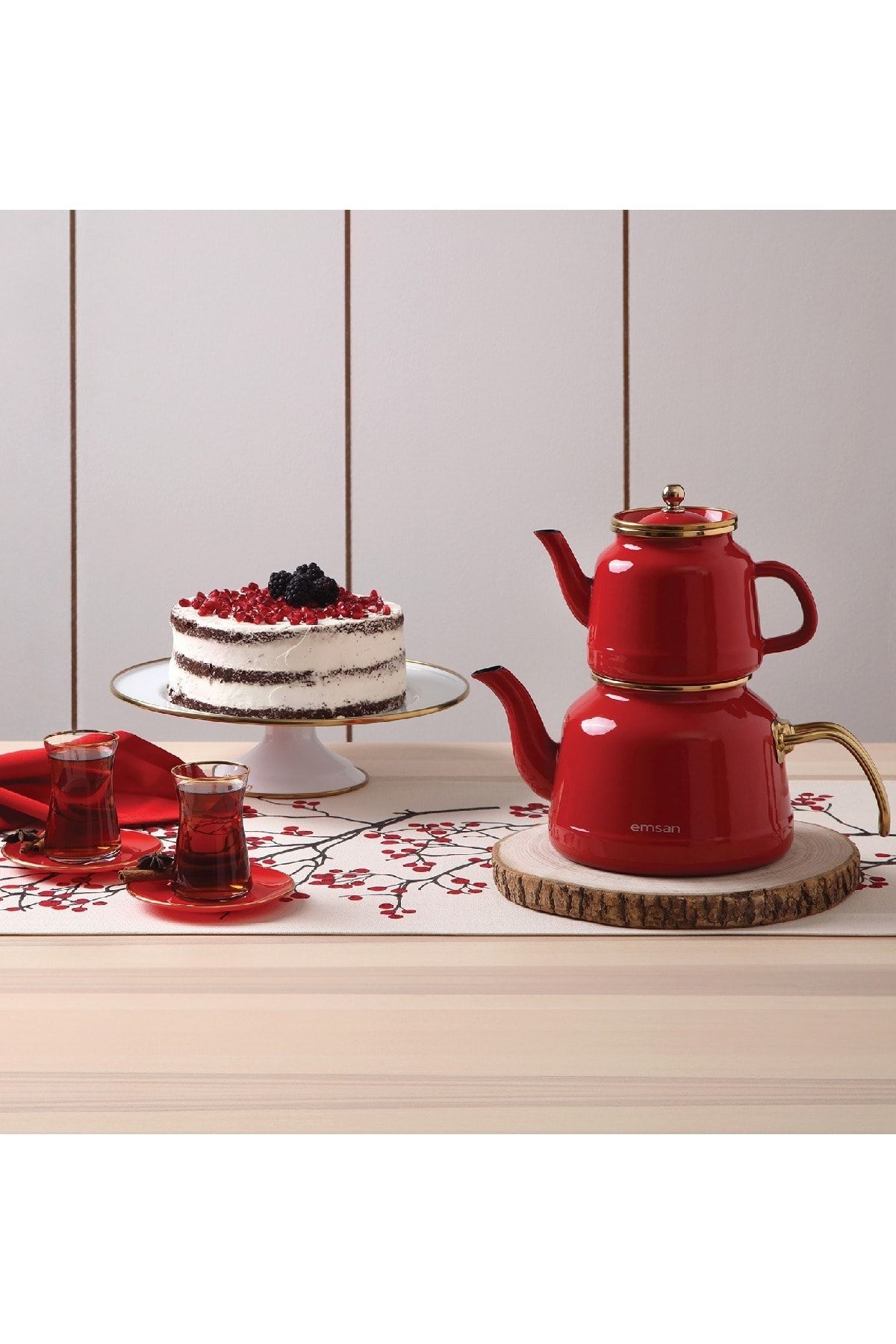 Emsan-Troy Maxi Induction Base Enamel Teapot Set Red 5