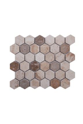 Doğaltaş Fileli 2 Hexagon Traverten Eskitme Mermer Mozaik 2'li TQ-019