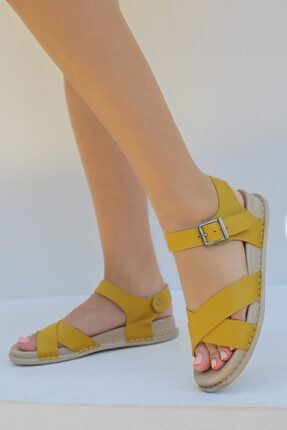 Sens Doğal Deri Eva Comfort Taban Sarı Renk Kadın Sandalet 814
