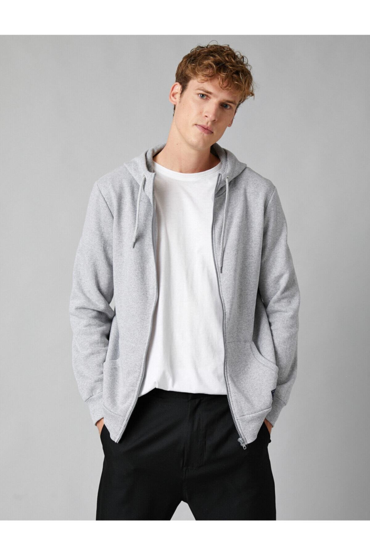 سویشرت مردانه خاکستری کوتون | 1KAM71087LK اورجینال - تصویر 2