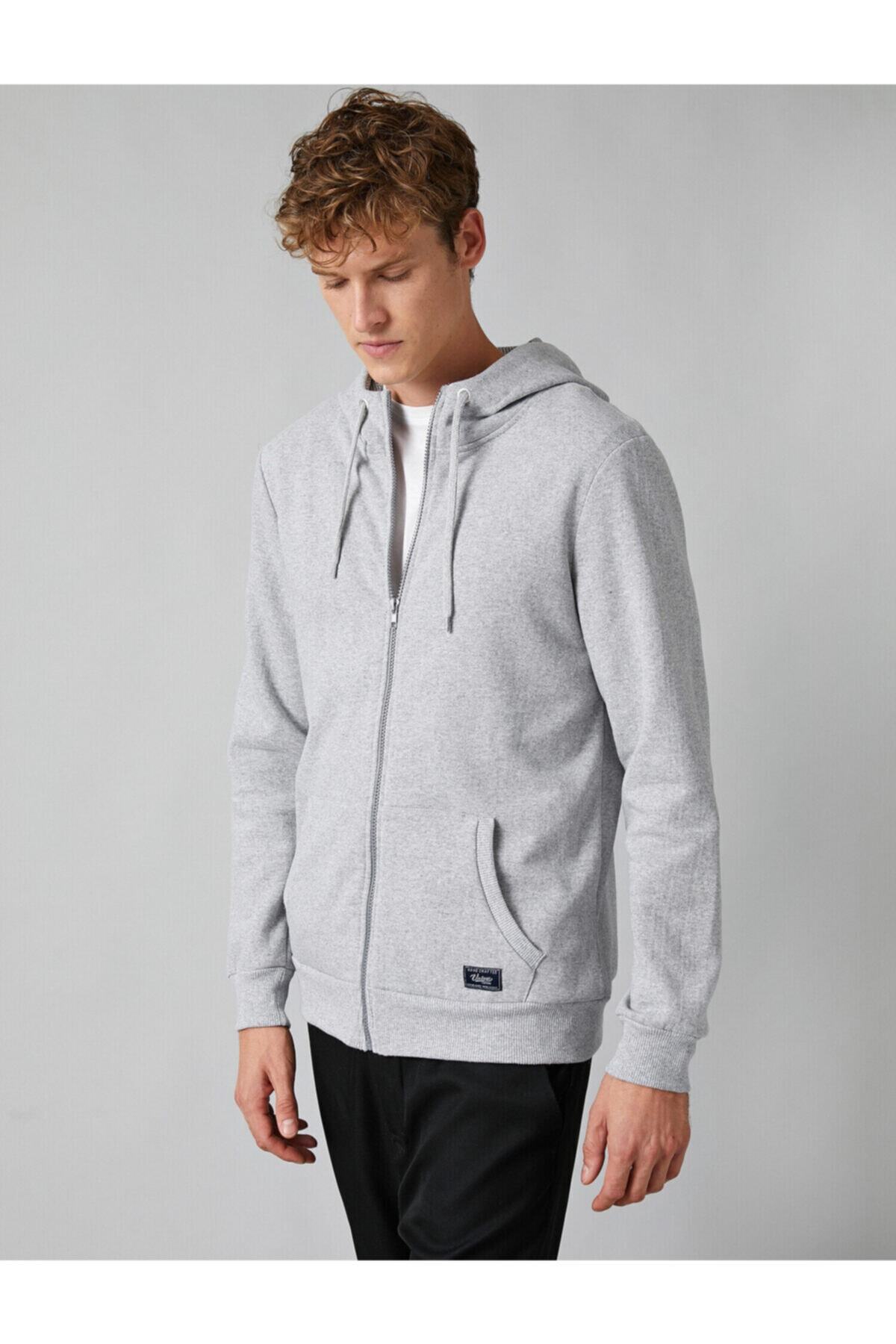 سویشرت مردانه خاکستری کوتون | 1KAM71087LK اورجینال - تصویر 3
