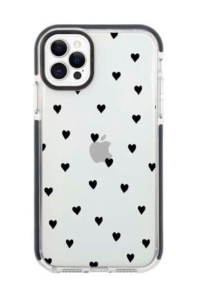 Iphone 11 Pro Siyah Kenarlı Anti Shock Kalpler Desenli Telefon Kılıfı IP11PANTI-067