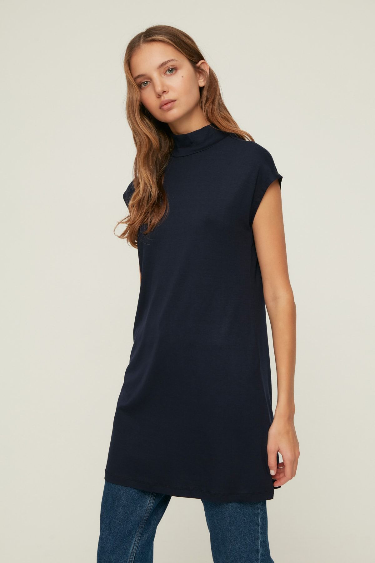 Trendyol Modest-Marineblau-Stein 2er-Pack ärmelloses Unterhemd mit Stehkragen Tunika-Futter TCTSS21UK0033 5