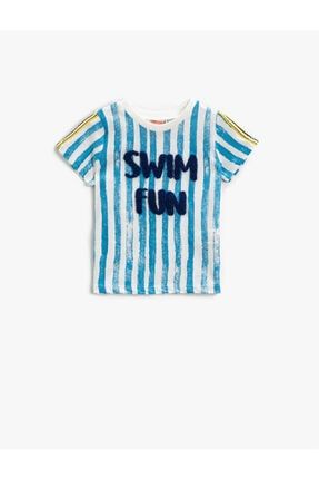 Erkek Bebek Mavi Çubuk Desenli Çizgili T-Shirt 1YMB18056OK