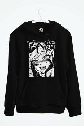 Ahegao Anime Baskılı Kapşonlu Sweatshirt KS034120121221