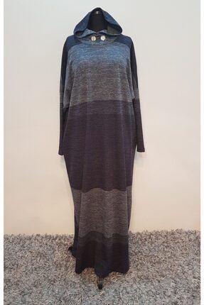 Lacivert Geniş Çizgili Oversize Rahat Giyim Elbise MİM340