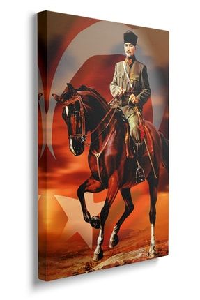 Atatürk Atlı Türk Bayrağı Tek Parça Kanvas Tablo 7RK1PYKT720