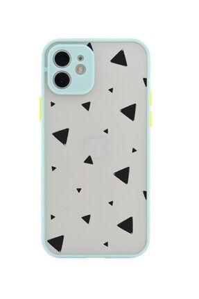 Iphone 11 Lüx Kamera Lens Korumalı Black Triangle Tasarımlı Su Yeşili Telefon Kılıfı BCIPH11MNTRUCGNSYH