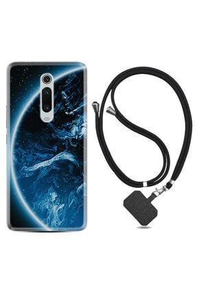 Xiaomi Mi 9t Kılıf Silikon Ipli Boyun Askılı Desenli Blue Planet 1610 mi9tplixxxfozel1