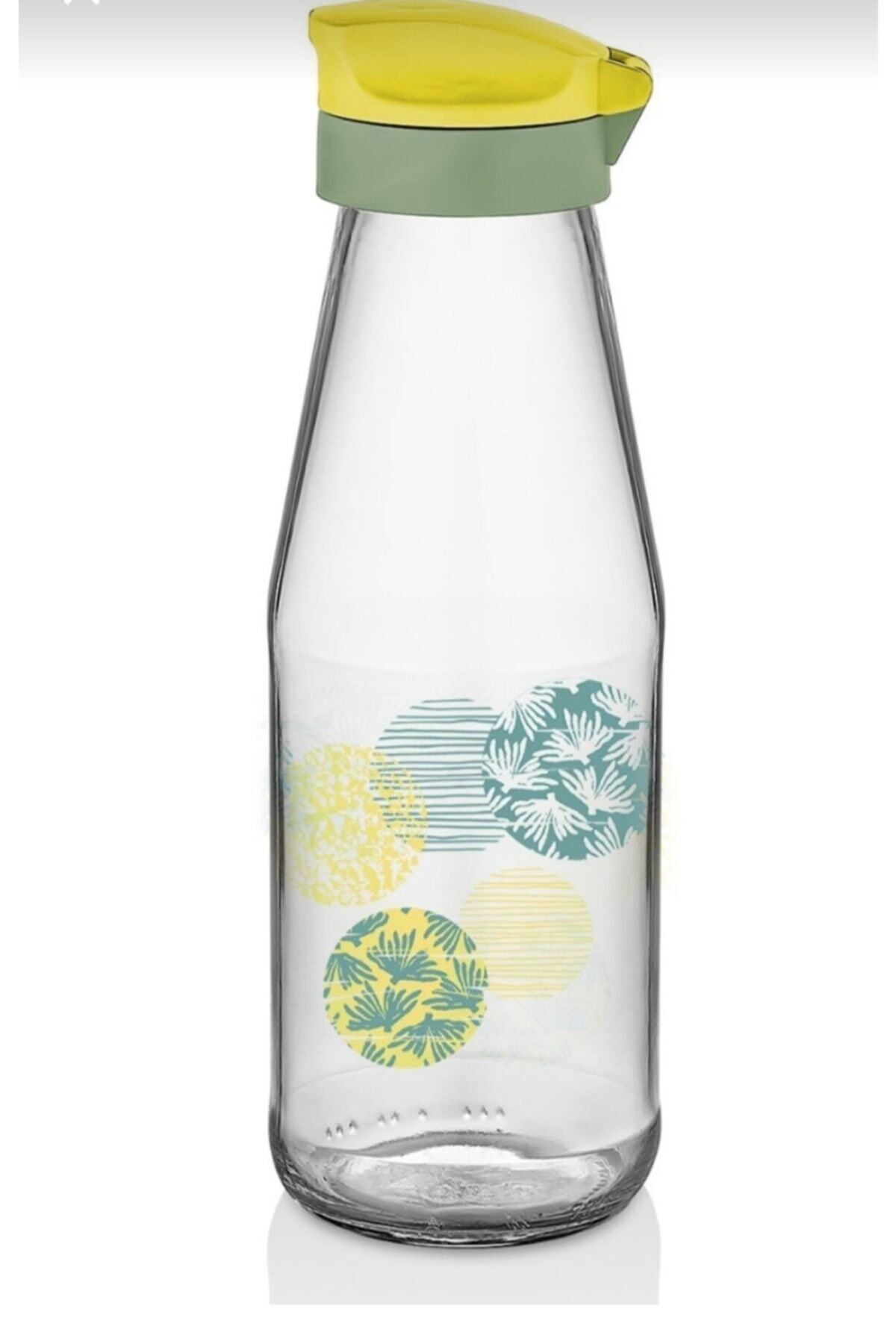 Genel Markalar Tekli Sarı Mova Desenli Cam Matara&su Şişesi 720 Cc