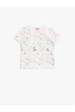 Erkek Bebek Ekru Desenli Kısa Kollu T-Shirt 1YMB18779ZK