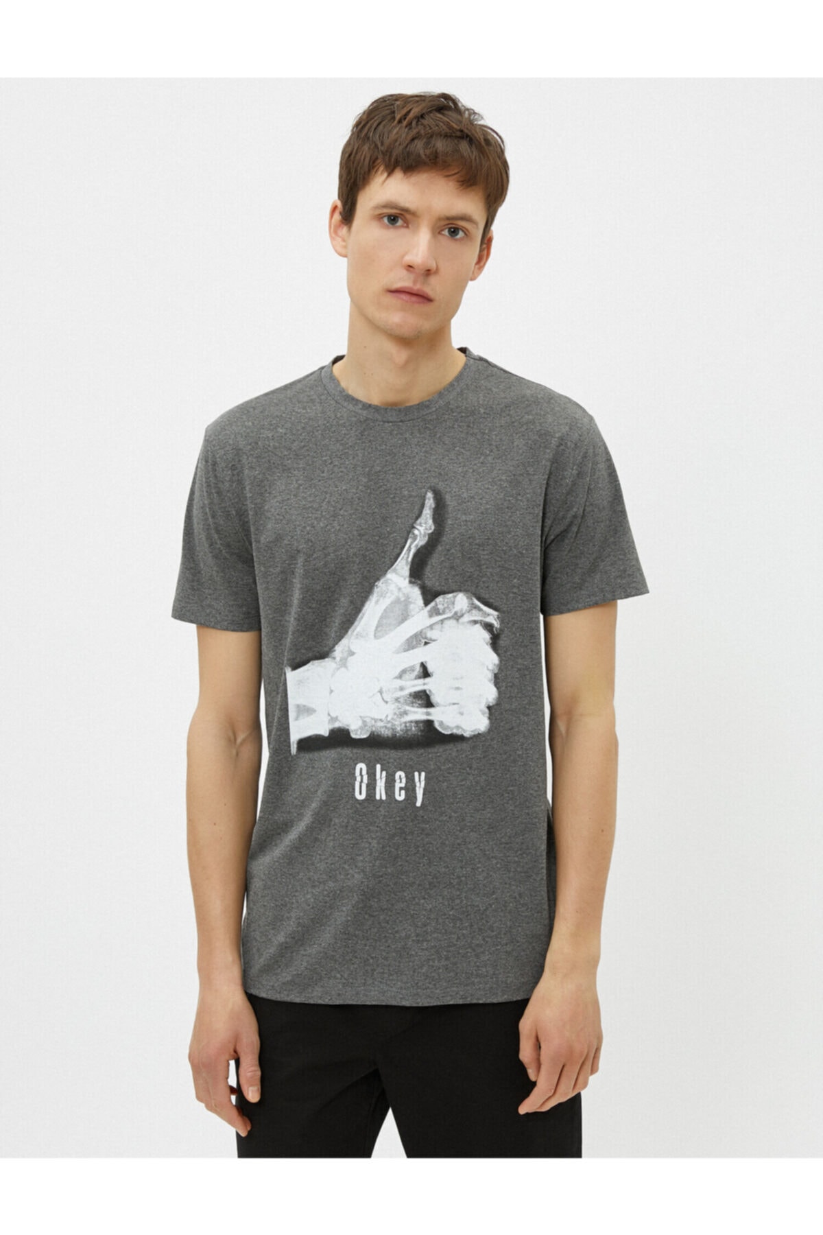 تیشرت مردانه خاکستری کوتون | 1YAM11767LK اورجینال - تصویر 3