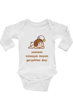 Ya Minnoşun Muyum Gerçekten Dayı Baskılı Çıtçıtlı Bebek Body Zıbın BKCZ0249