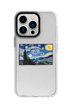 Iphone 13 Pro Beyaz Kenarlı Anti Shock Van Gogh Yıldızlı Gece Tablosu Desenli Telefon Kılıfı IP13PANTI-273