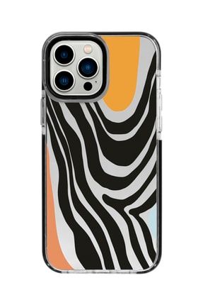 Iphone 13 Promax Siyah Kenarlı Anti Shock Zebra Art Desenli Telefon Kılıfı IP13PMANTI-252