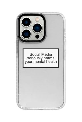Iphone 13 Promax Beyaz Kenarlı Anti Shock Social Media Desenli Telefon Kılıfı IP13PMANTI-025
