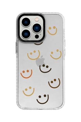 Iphone 13 Promax Beyaz Kenarlı Anti Shock Gülücük Desenli Telefon Kılıfı IP13PMANTI-290