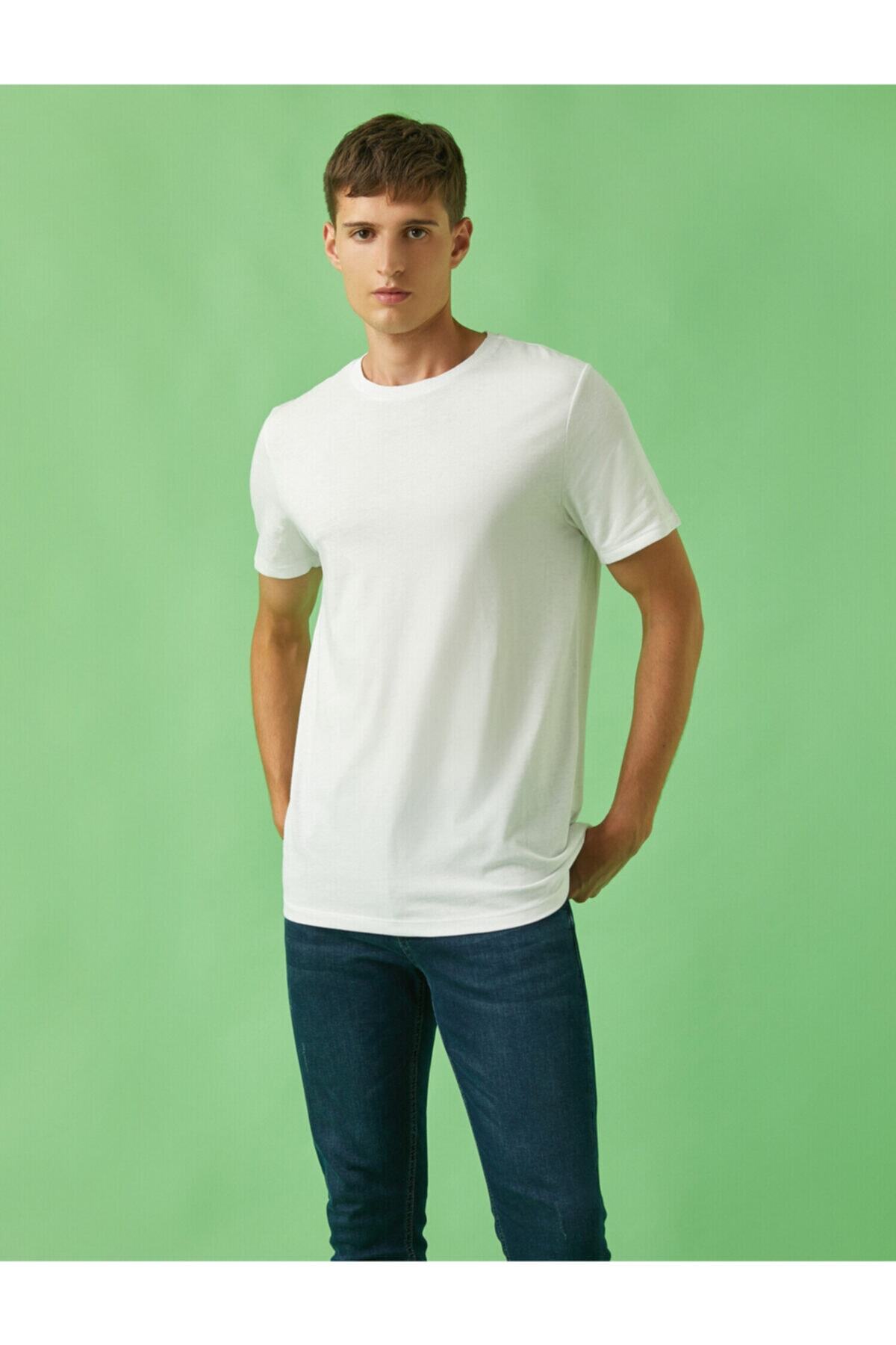 تیشرت مردانه سفید کوتون | 2KAM12136LK اورجینال - تصویر 7