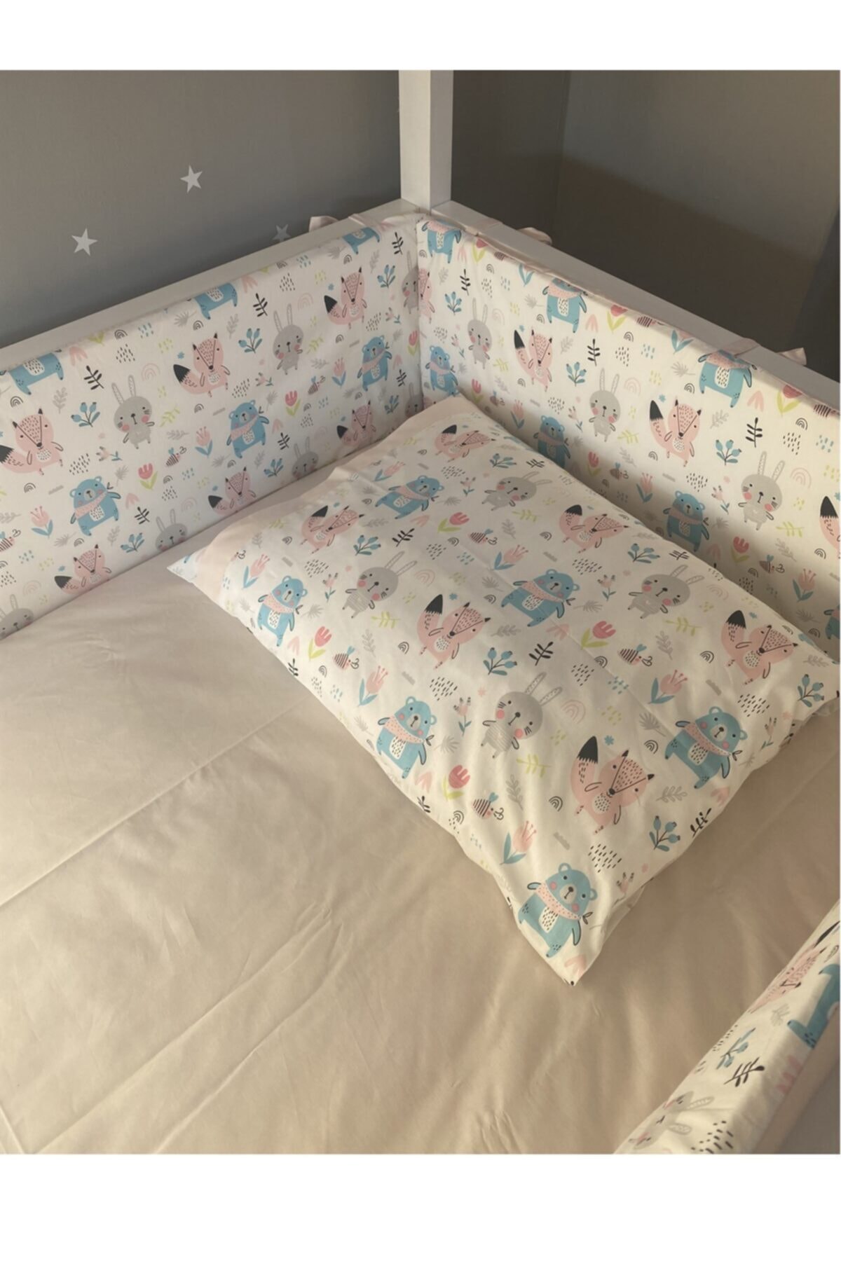 Sevimli Hayvanlar Desenli 60x120 Montessori/beşik Bebek Nevresim Takımı Ve Kenar Koruma 7