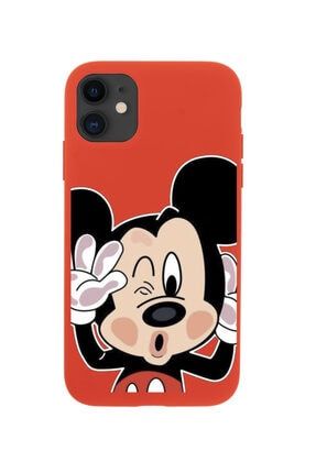 Iphone 11 Kamera Korumalı Mickey Mause Desenli Premium Kırmızı Lansman Silikonlu Kılıf EAİPHMMAUSE10