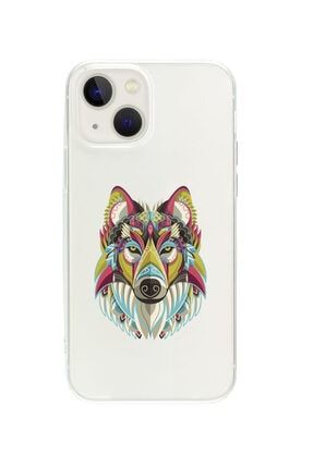 Iphone 13 Colorful Wolf Desenli Şeffaf Telefon Kılıfı BCIPH13SEFCLRFLKRT
