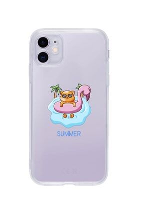 Iphone 11 Summer Kedi Tasarımlı Şeffaf Telefon Kılıfı BCIPH11SEFSMMRKEDI