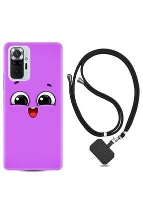 Xiaomi Redmi Note 10 Pro Kılıf Silikon Ipli Boyun Askılı Desenli Purple Sweety 1717 note10proplixxxfozel8