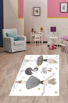 Siyah Kuğu Balerin Desenli Halı Dijital Baskı Yıkanabilir Kaymaz Taban Leke Tutmaz Çocuk Odası Halı GKT-P-049