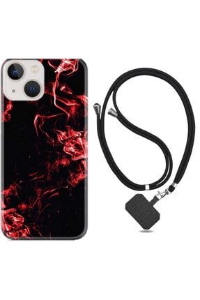 Uyumlu Iphone 13 Kılıf Silikon Ipli Boyun Askılı Desenli Red Smoke 1745 ip13plixxxfozel10