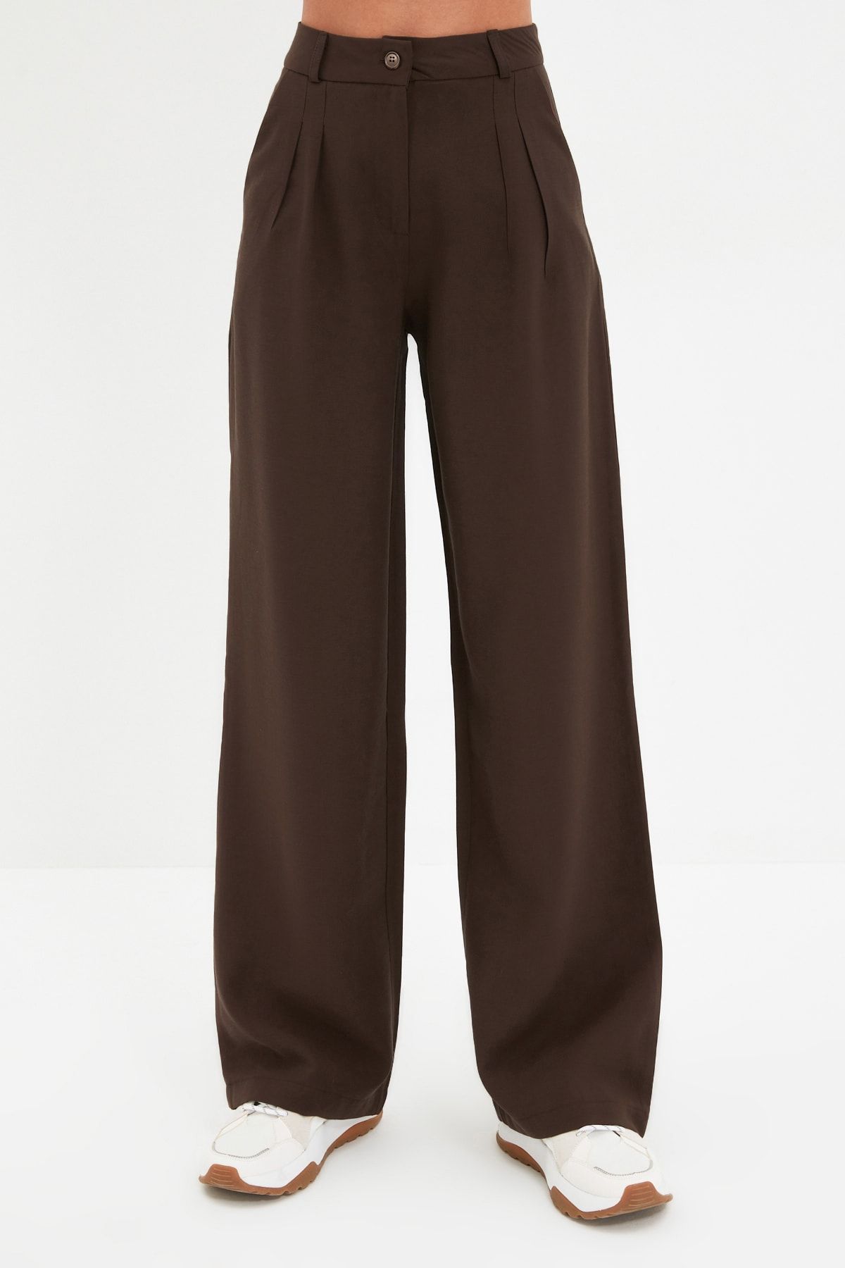 Trendyol Collection-Braune Webhose mit weitem Bein und Falten – TWOAW22PL0475 4