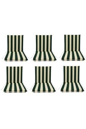 Sandalye Minderi 6 Adet Bağcıklı Bahçe Minderi Arkalıklı (yeşil-beyaz)yıkanabilir PRA-5225124-3939