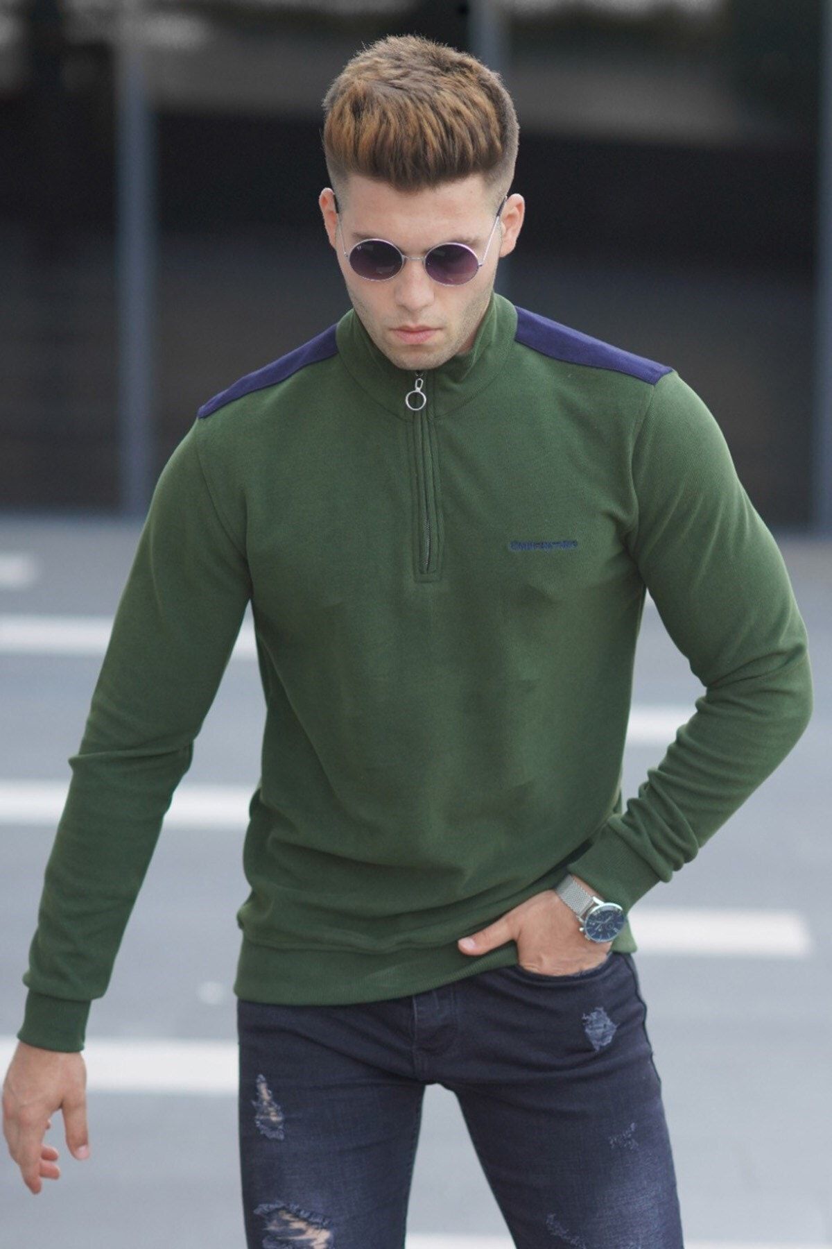 Madmext Sweatshirt Khaki Regular Fit Fast ausverkauft
