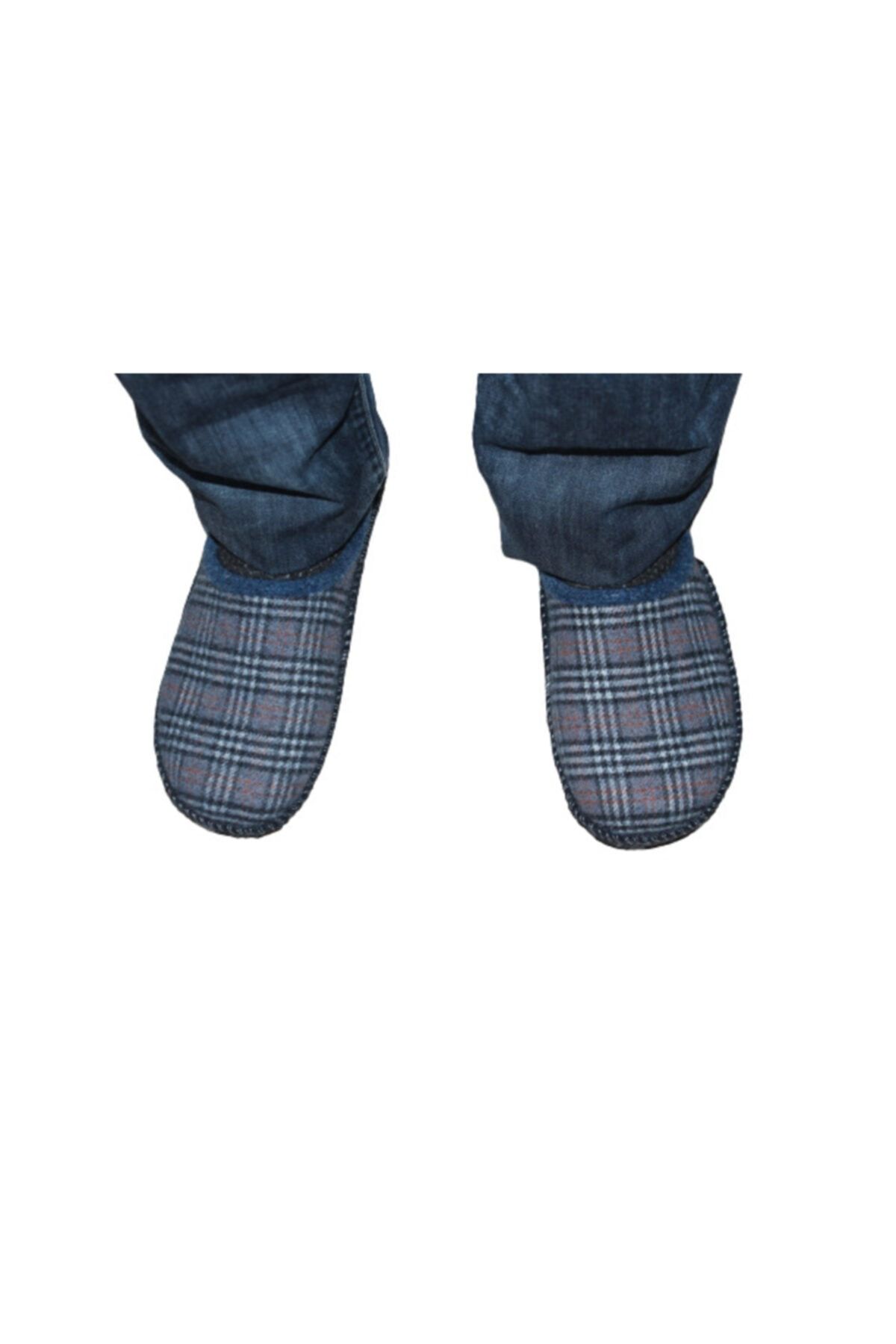 Gezer 12957 Unisex Navy Blue Plaid Slippers Felt Anti Slip Ultra