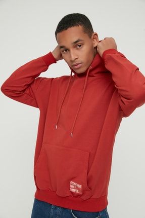 Tarçın Erkek Kapüşonlu Oversize Uzun Kollu Etiket Aplikeli Basic Sweatshirt TMNSS21SW0221