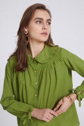 Kadın Yeşil Bebe Yaka Gömlek SPN20-217