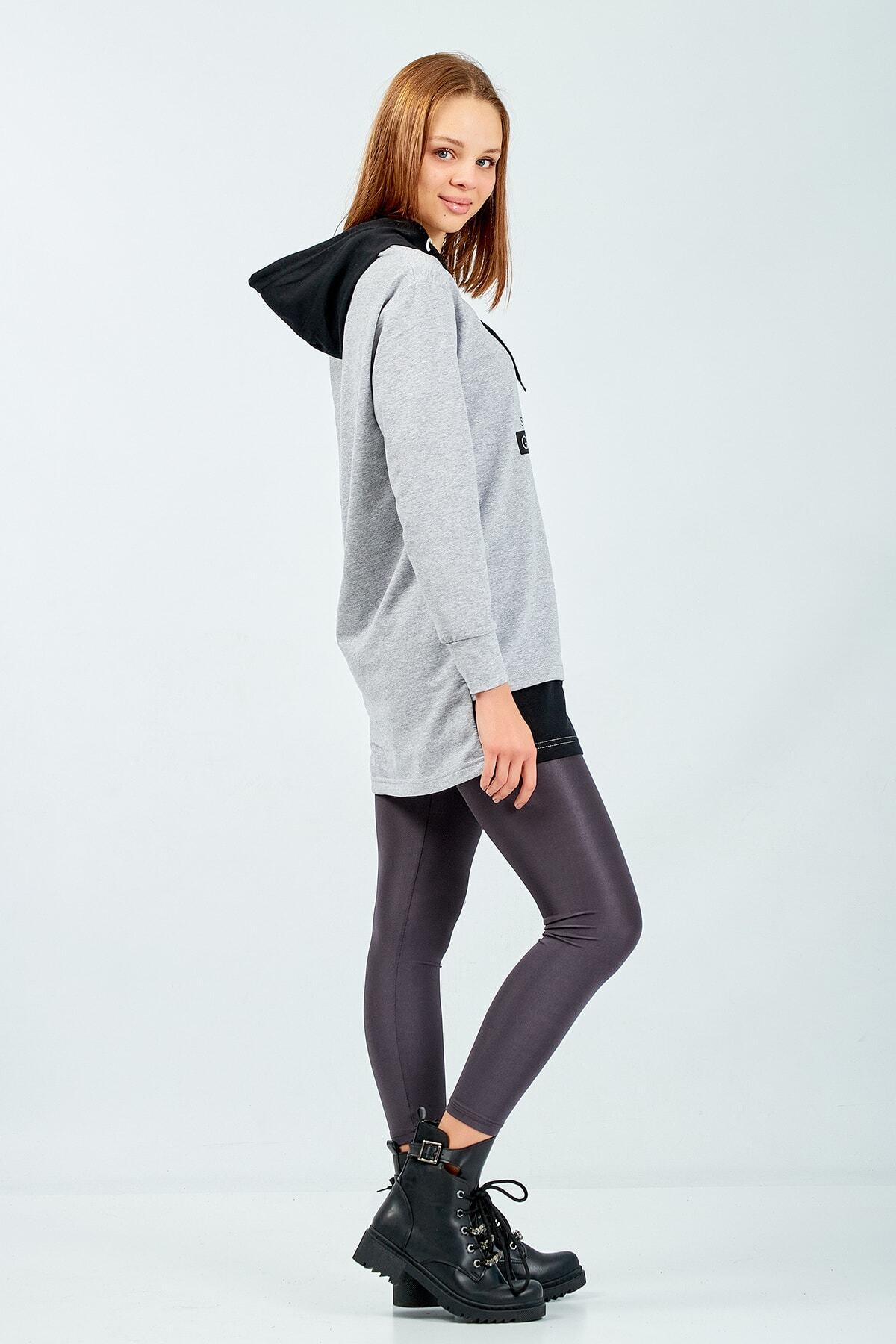 Kadın Gri Kapüşonlu Sweatshirt