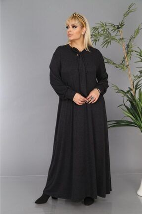 Kadın Füme Kravat Yaka Detaylı Uzun Elbise nb00319
