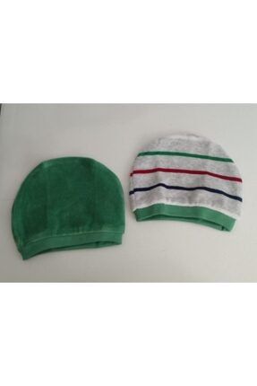 Kadife Şapka 0-3 Ay 40cm 2li Yeşil 1042