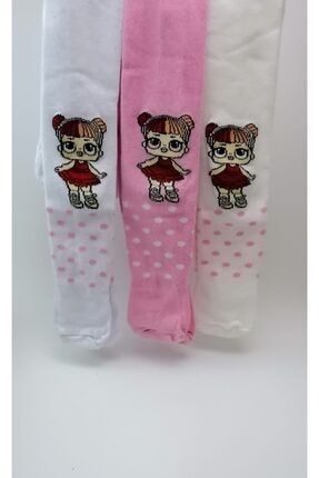 Kız Çocuk Beyaz Desenli Penye Parfümlü Külotlu Çorap 3'lü KGT708