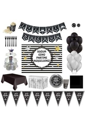 Siyah Gümüş Lüks Doğum Günü Parti Malzemeleri Afişli Set 24 Kişilik pf322sg-3