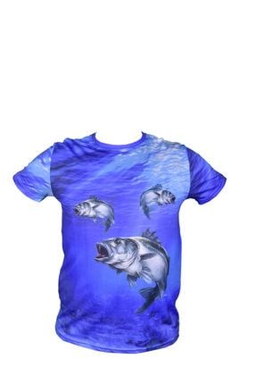 Mavi Balık Resimli Dijital T-shirt BLKT1XL