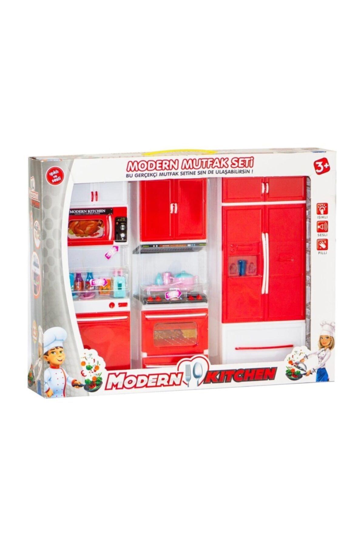 3-Piece Toy Kitchen Cabinet with Sound and Light - Kitchen Set 3 in 1