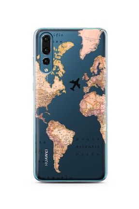 Transparan Harita Tasarım Süper Şeffaf Silikon Telefon Kılıfı Huawei P20 Pro hwip20pro0375