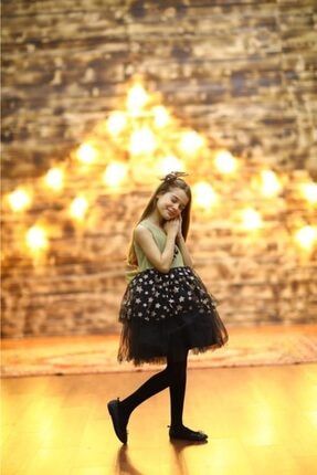 Kız Çocuk Gold Yıldızlı Simli Bolerolu Love Model Abiye Elbise 319