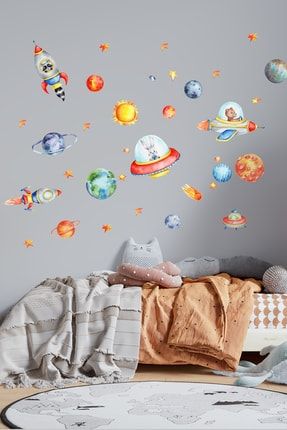 Uzay Gezegenler Astronot Hayvanlar Çocuk Odası Duvar Sticker Seti SM369