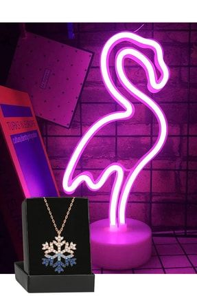 Büyük Boy Usb'li Flamingo Neon Led Işıklı Masa Ve Dekoratif Gece Lambası Ve Zirkon Kar Tanesi Kolye ZKFNLL4242